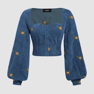 NWT Cider corduroy long sleeve embroidered cropped top